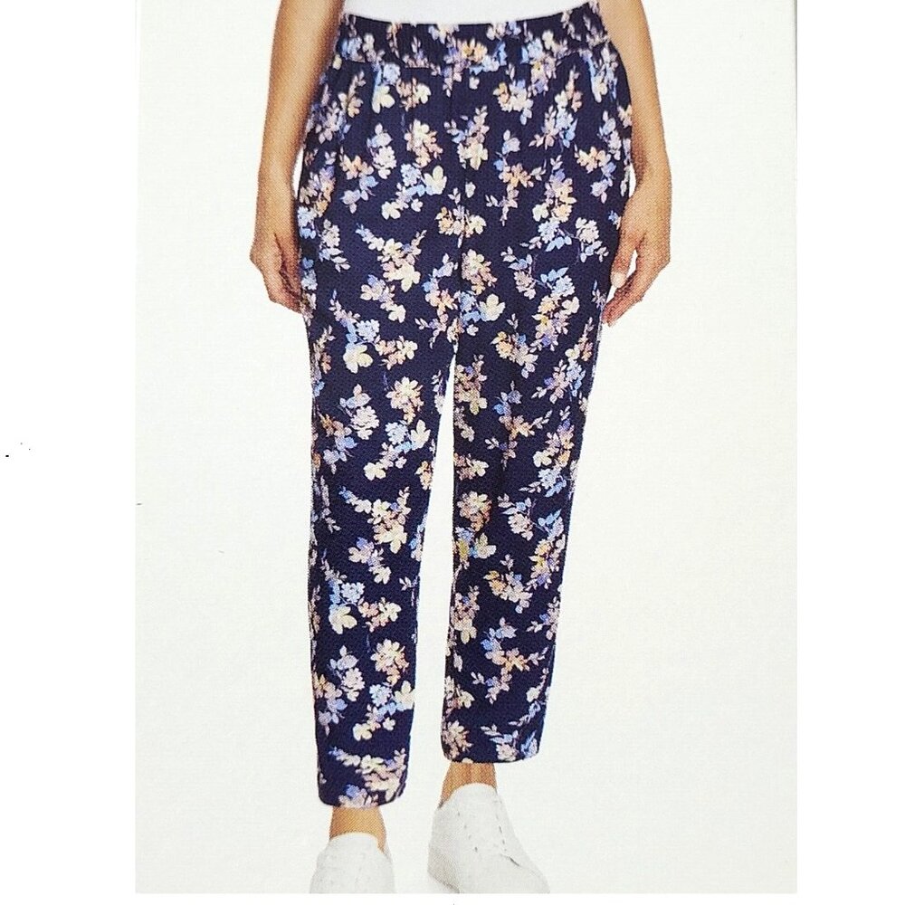 NWT Jessica Simpson Women's Soft Pull On Ankle Pants Soft Summer Navy Floral